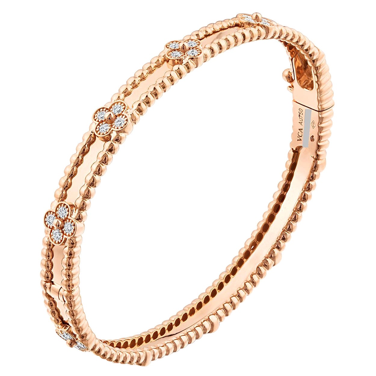 Van Cleef Arpels Sweet Perlée Clovers Diamond Bracelet, Size S, Rose Gold