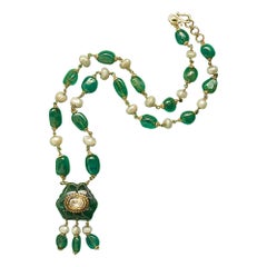 Collier victorien d'émeraudes et de perles
