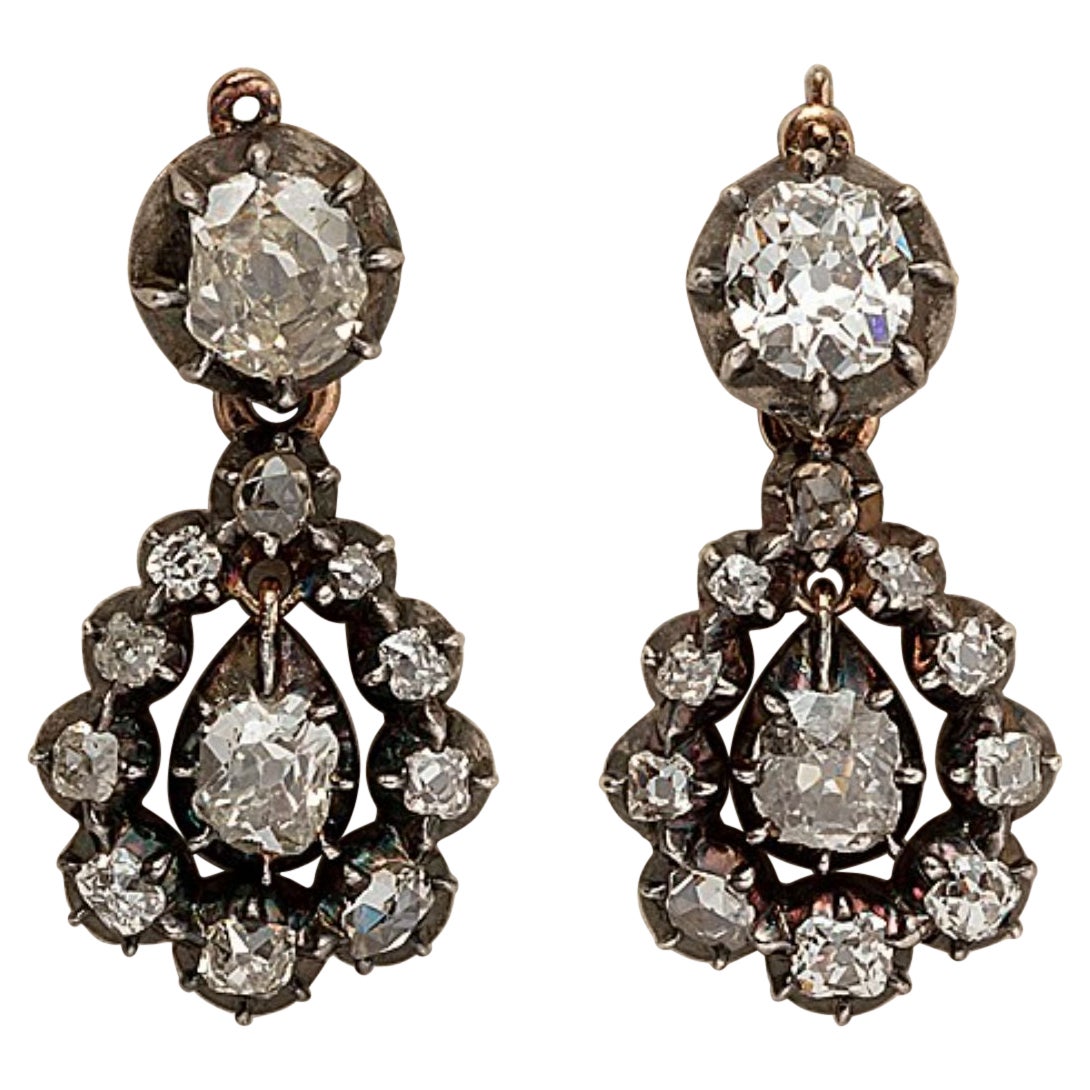 Gold and Silver Earrings with Diamonds For Sale