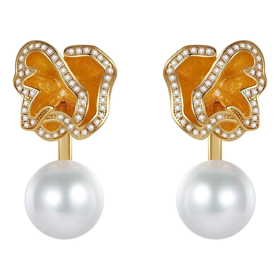 Quintessence Pearl with Flower Basket Earrings, White For Sale