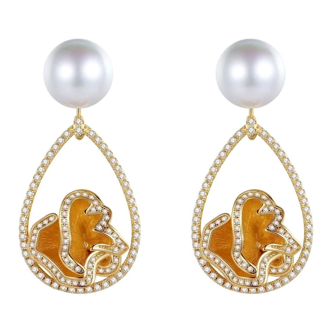 Quintessence Pearl with Flower Basket Earrings For Sale