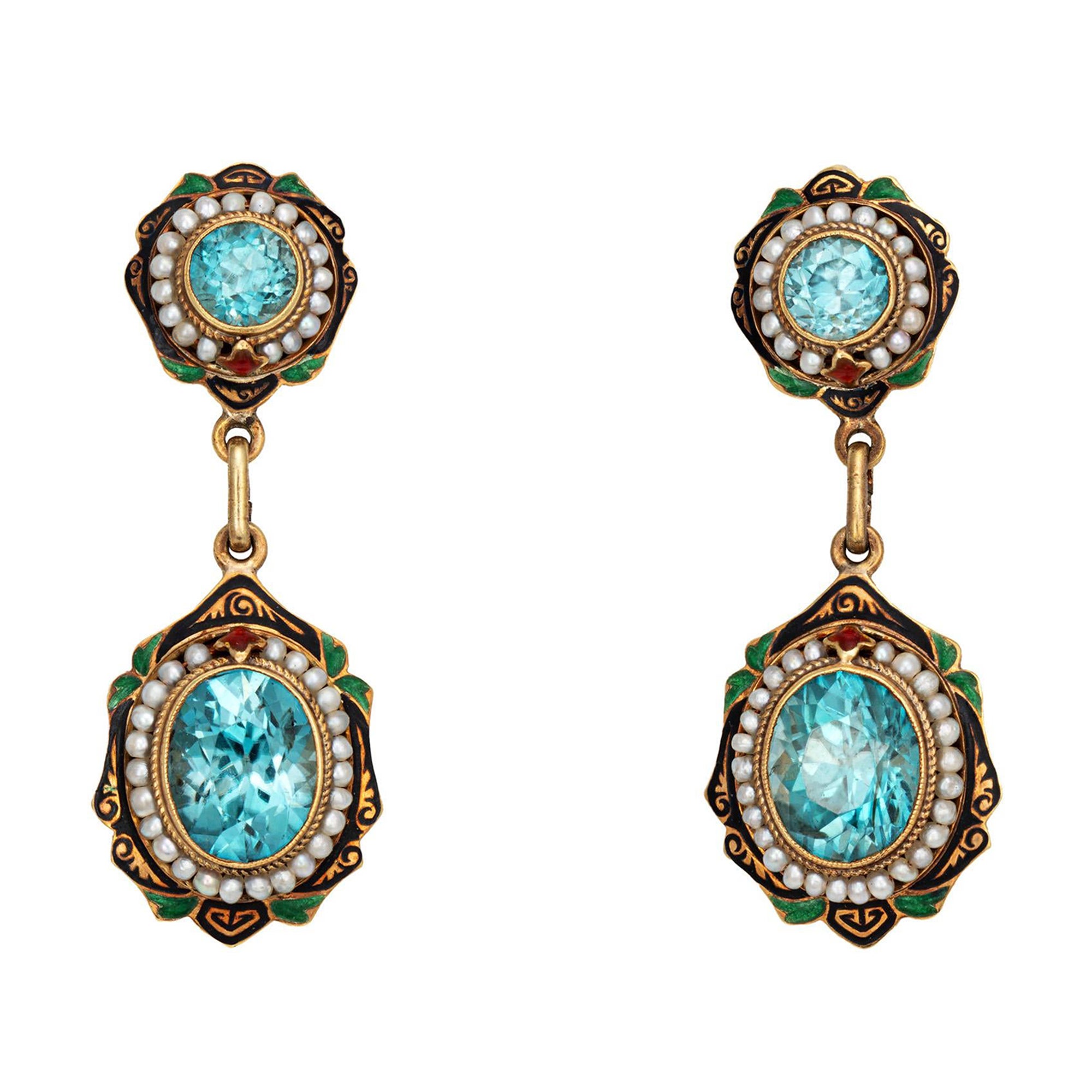 Art Deco Hand Painted Blue Green Triangle Earrings main image 1