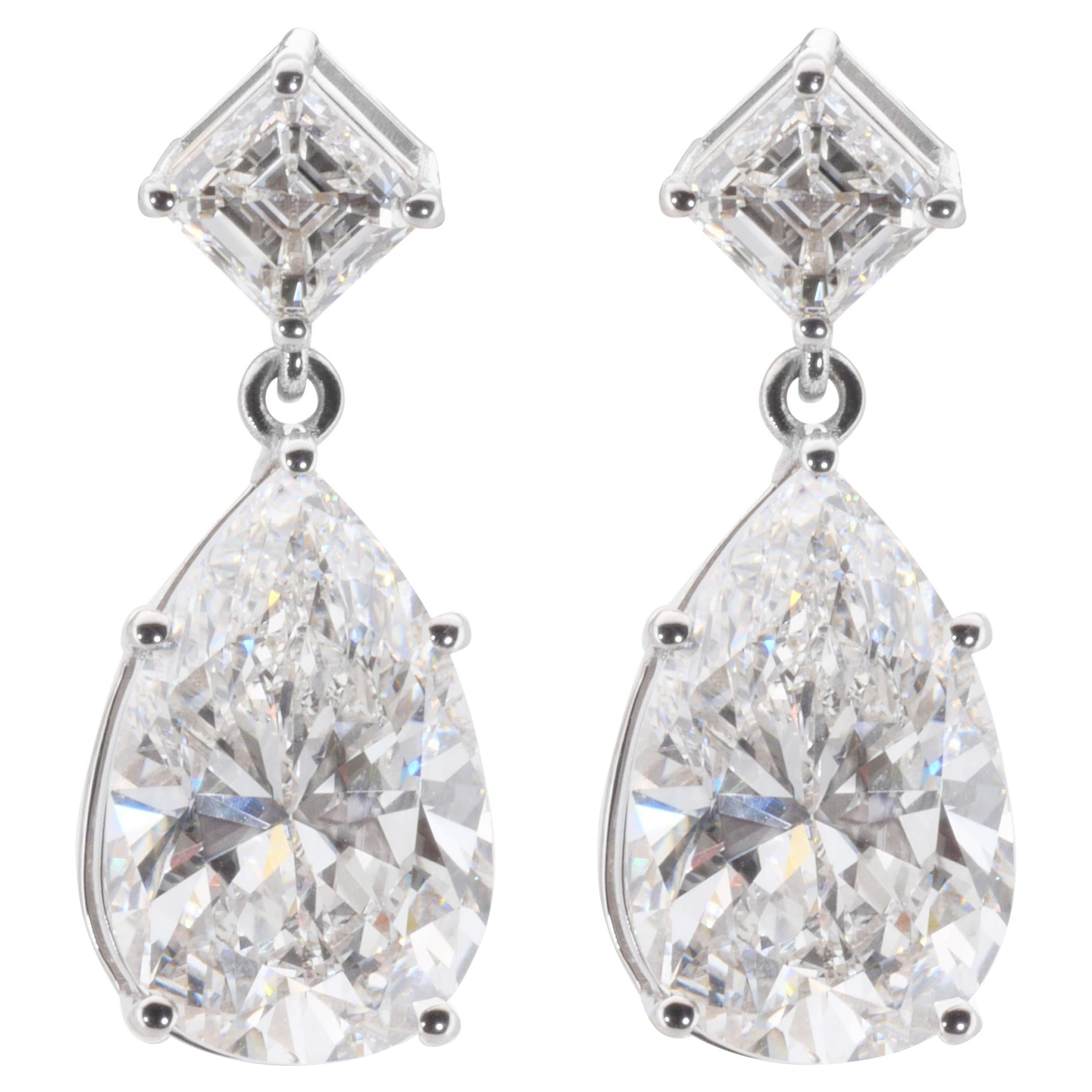 Dazzling 18k White Gold Earrings w/ 14.19 Carat Natural Diamonds GIA Certificate