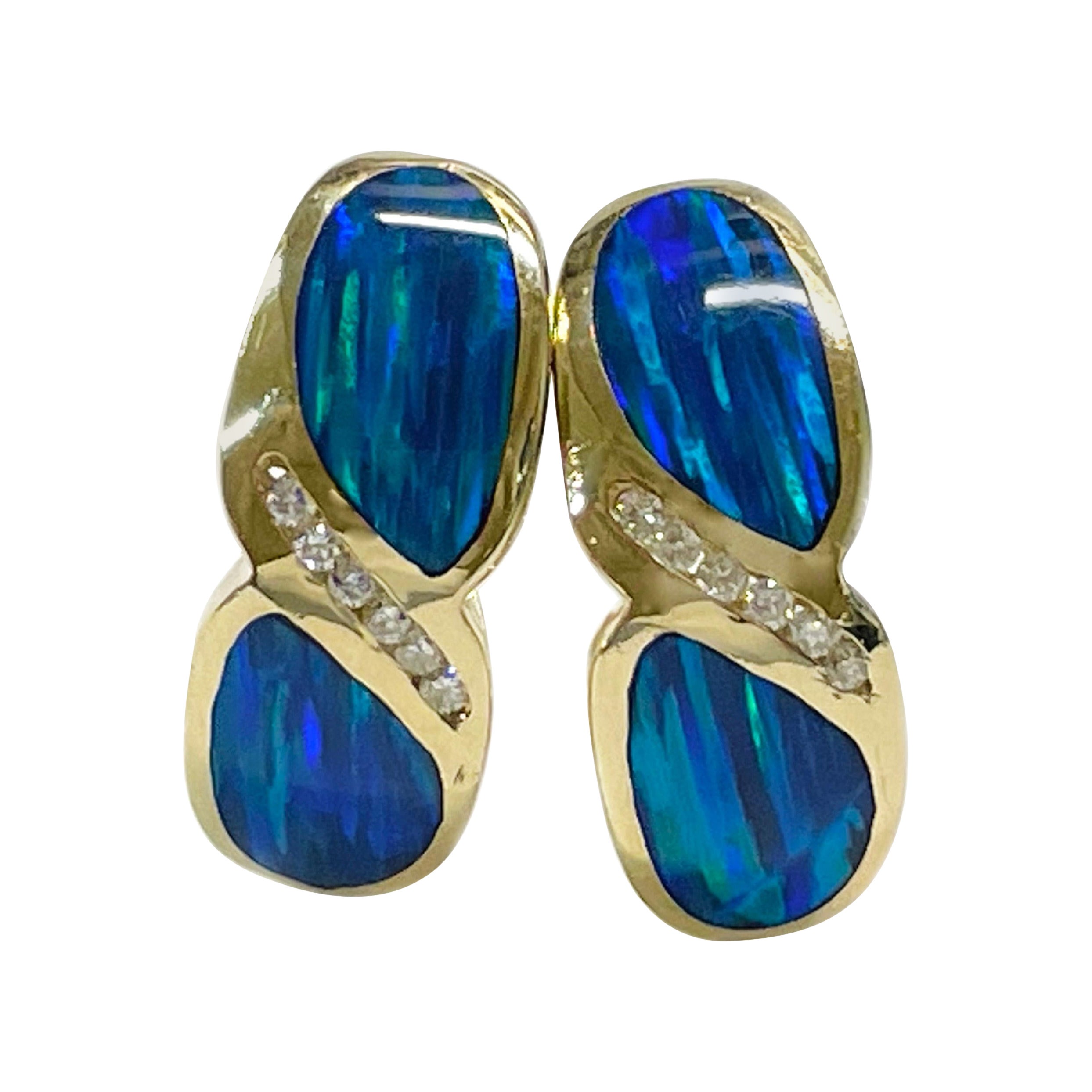 Black Opal Diamond Earrings For Sale