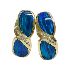 Vintage Black Opal Diamond Earrings