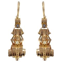 French Antique Fine Pearl Rose Gold Drop Earrings