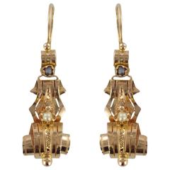 French Antique Fine Pearl Rose Gold Drop Earrings 