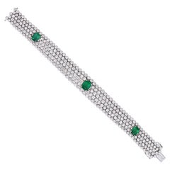 Bracelet contemporain en or blanc 18 carats avec diamants et émeraudes de 19,13 carats