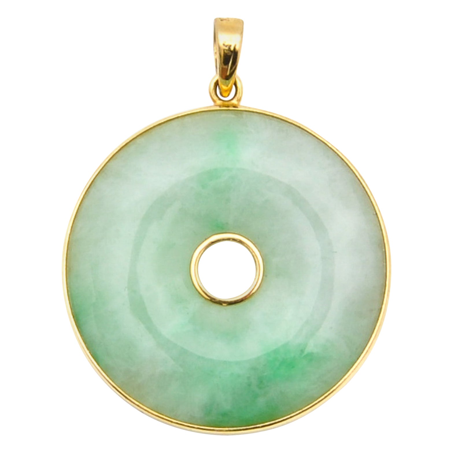 Jadeite Jade 18K Gold Pi Disc Pendant