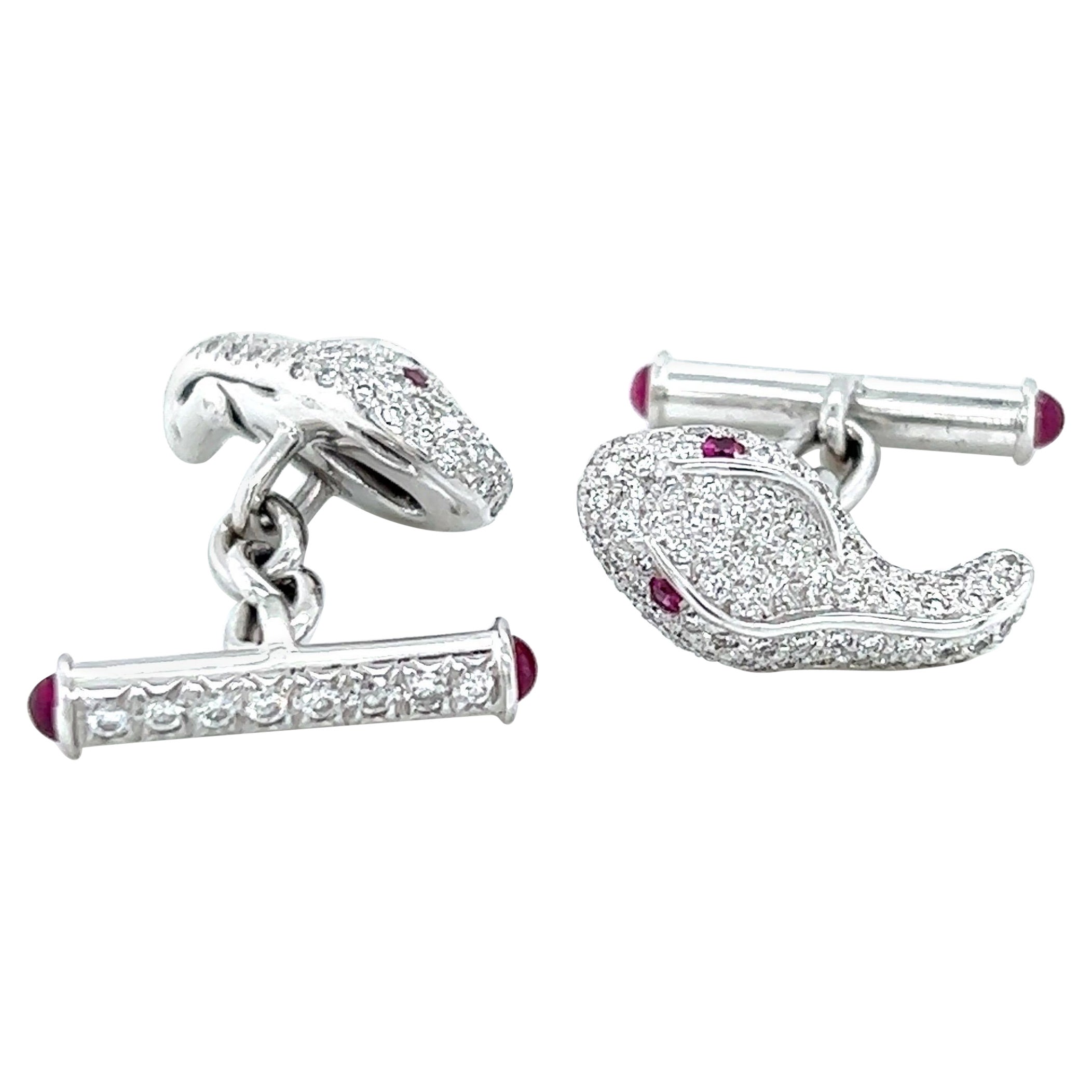 Diamonds Rubies White Gold Cufflinks For Sale