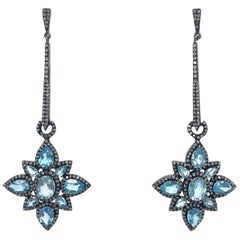 Swiss Blue Topaz Pave Diamonds Paradizia Earrings