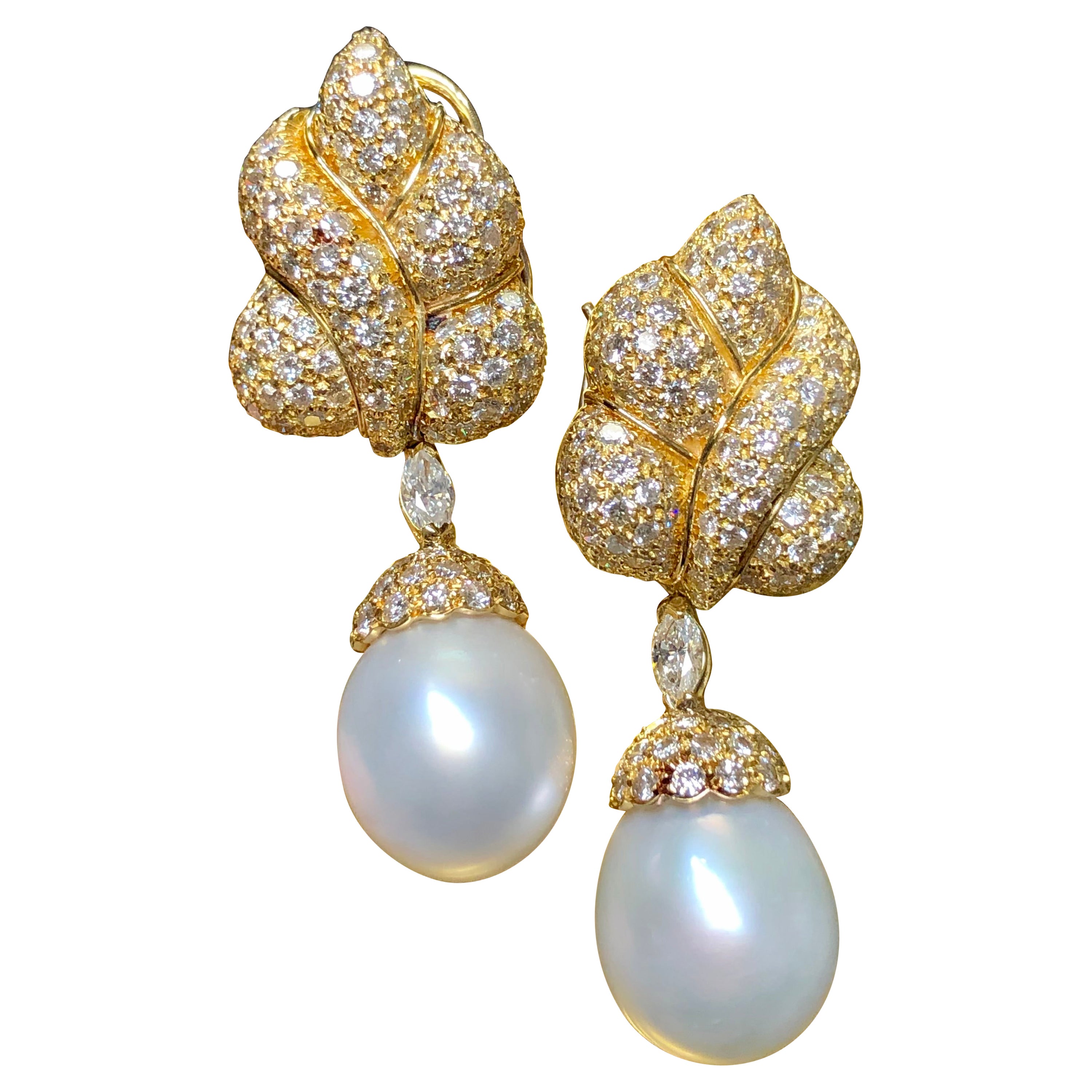 Estate GIOVANE 18k Diamond South Sea Pearl Day Night Drop Earrings 7.70cttw