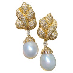 Estate GIOVANE 18k Diamond South Sea Pearl Day Night Drop Earrings 7.70cttw