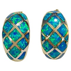 Sterling Silver Inlaid Turquoise Opal Post Earrings