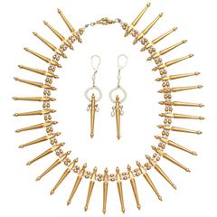 Classical Gold and Pearl Fringe Necklace and Earrings