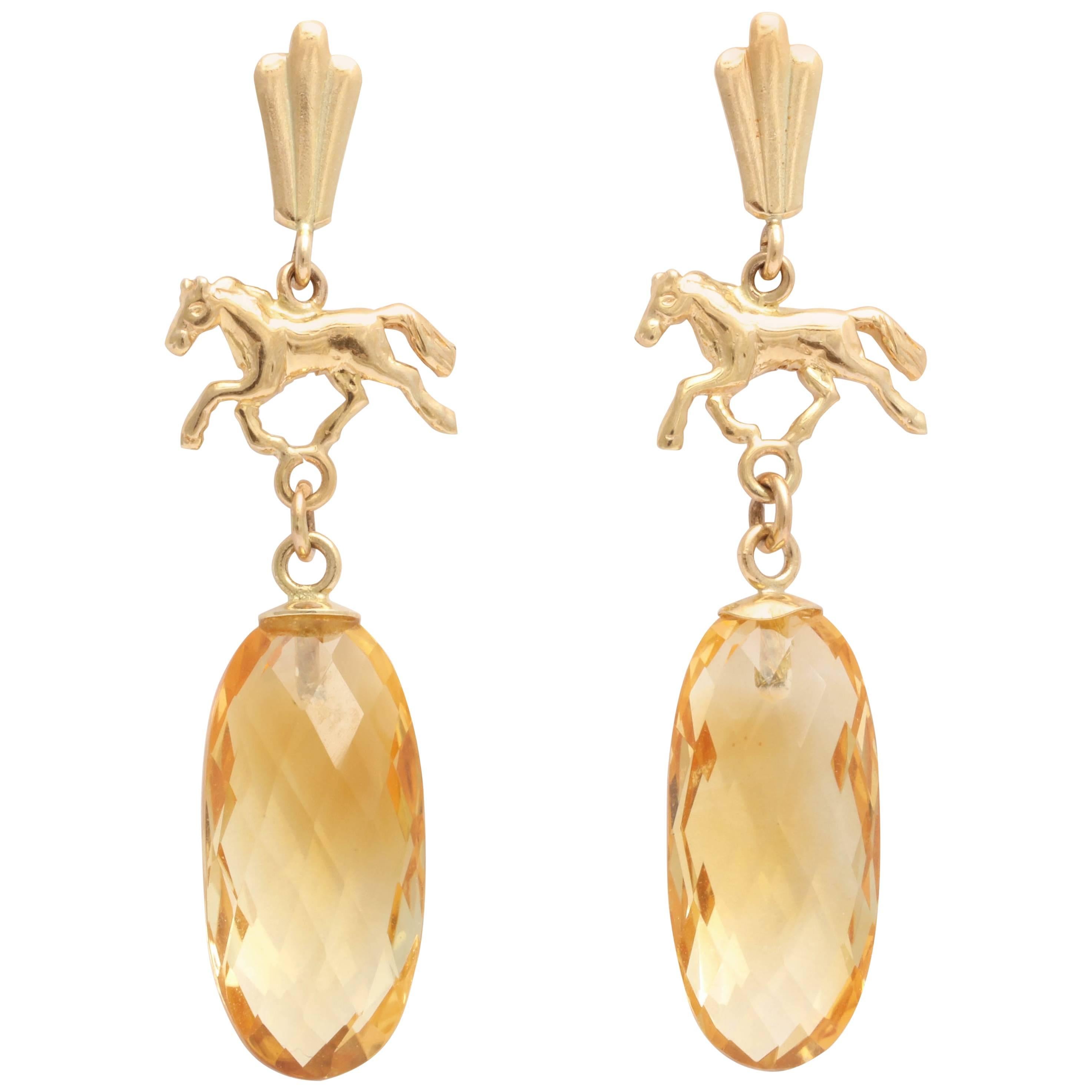 Charming Citrine and Gold Equestrian Earrings For Sale