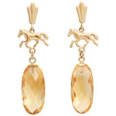 Charming Citrine and Gold Equestrian Earrings