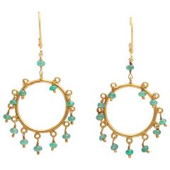 Elegant Emerald Gold Dangling Hoop Earrings