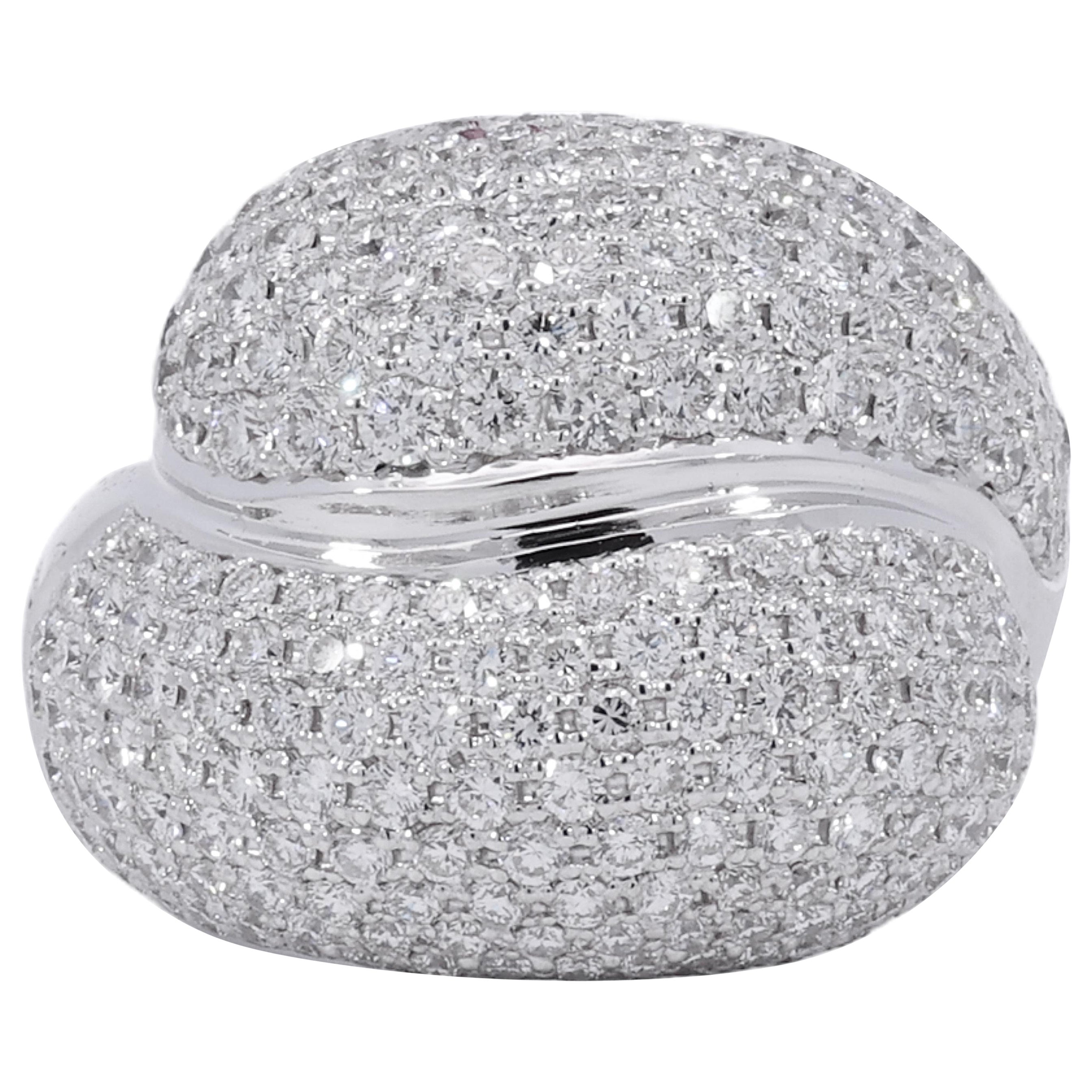 18kt White Gold Overlap Toi & Moi Ring Pavé Set with 4.95ct. Diamonds