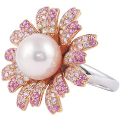 Fresh Water Pearl Pink Sapphire Gold Ring