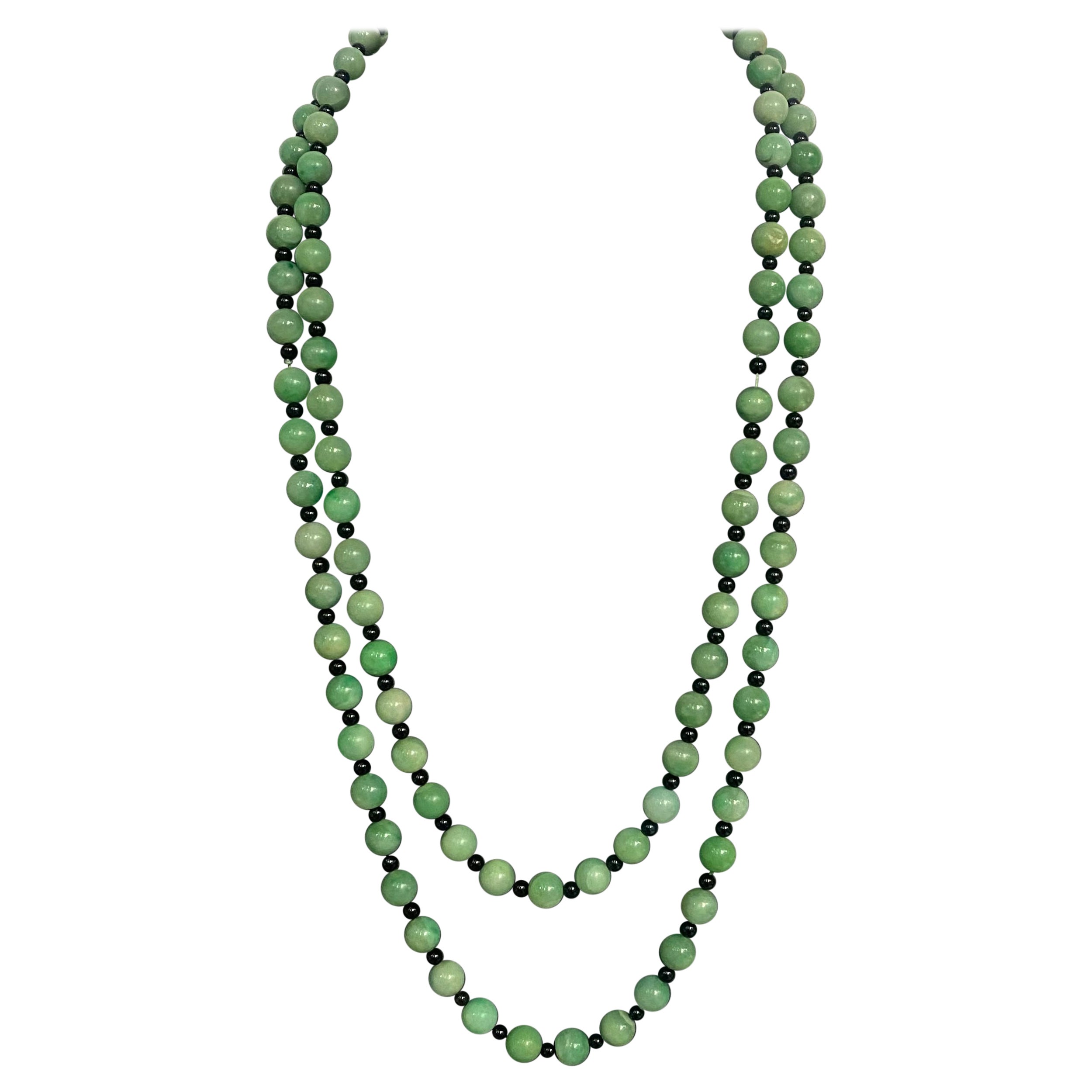Two Strand Jade & Onyx Bead Necklace  For Sale