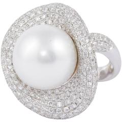 Unique South Sea Pearl Diamond Gold Ring 12