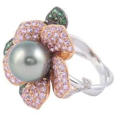 Tahitian Cultured Pearl Diamond Gold Ring 8