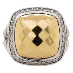 Ladies Signed 925 Sterling 750 18k Gold David Yurman Albion Pave' Diamond Ring