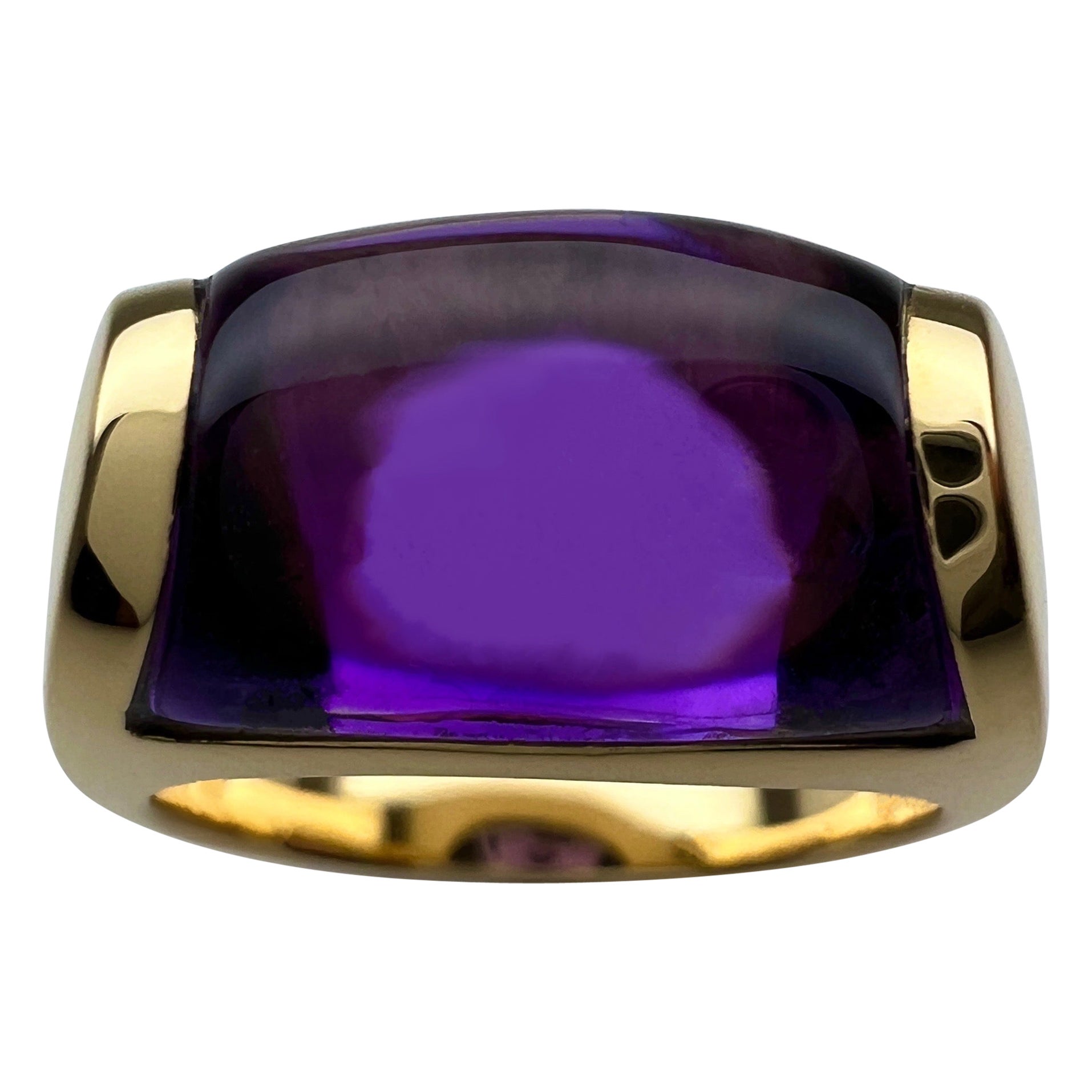 Rare Bvlgari Bulgari Tronchetto 18k Yellow Gold Purple Amethyst Ring with Box