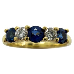 Vintage Tiffany & Co Fine Blue Sapphire Diamond 18k Yellow Gold Five Stone Ring
