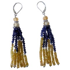 Marina J. Pendientes de borla de citrino, iolita y oro blanco de 14k