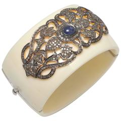 Sapphire and Diamond Bakelite Cuff Bracelet