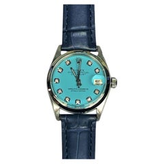 Rolex Montre Datejust en cuir bleue avec diamants 6694 pour femmes