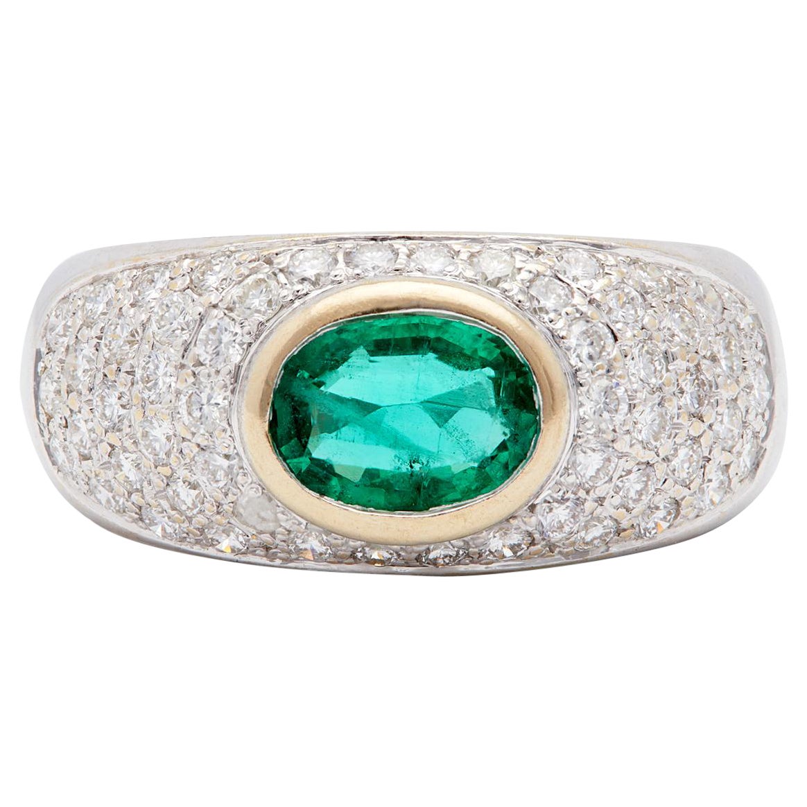 Vintage Emerald Diamond 18k White Gold Ring