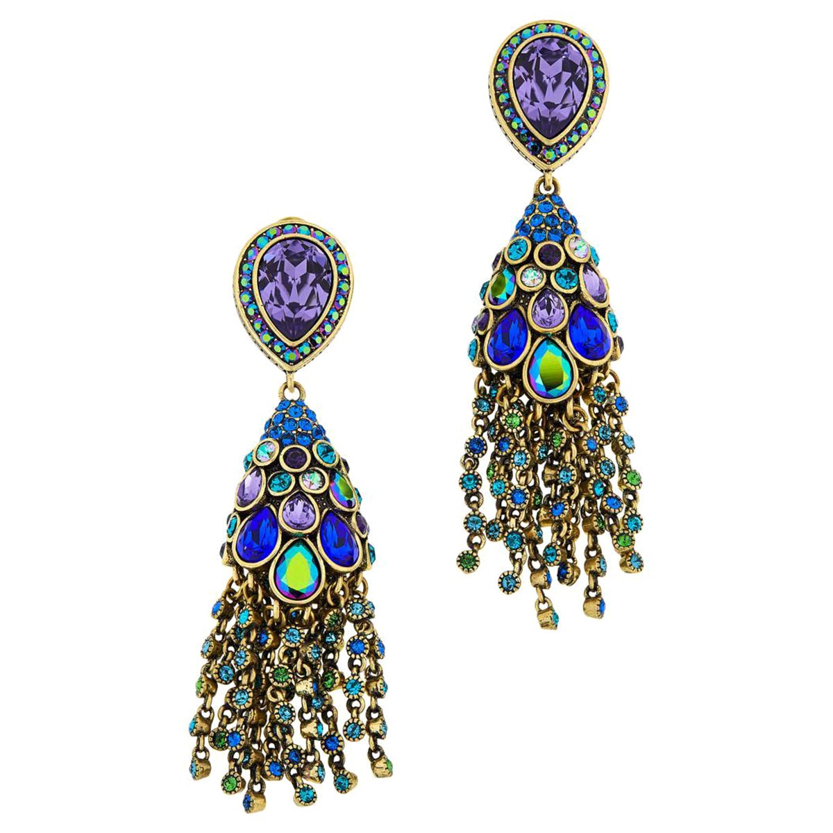 Stunning Heidi Daus Let Your Feathers Down Crystal Drop Pierced with Tassels For Sale