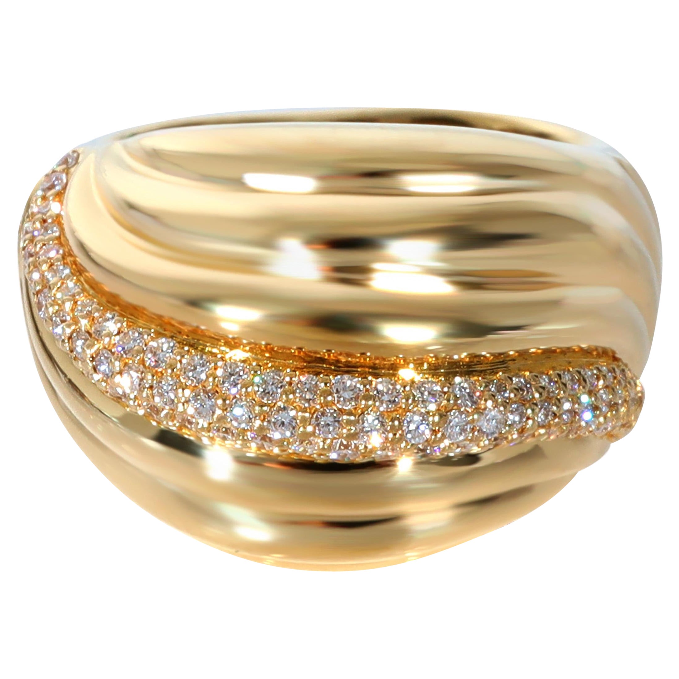 David Yurman Sculpted Cable Dome Ring in 18k Yellow Gold 0.49 CTW For Sale