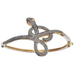 Pave`- Set Diamond and Sterling Silver Snake Bracelet 5