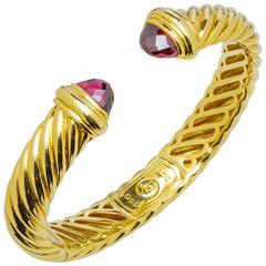 David Yurman Garnet Gold Cable Bangle Bracelet