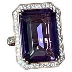 18 K Rose Gold Emerald Cut Rose De France Amethyst Diamond Cocktail Ring