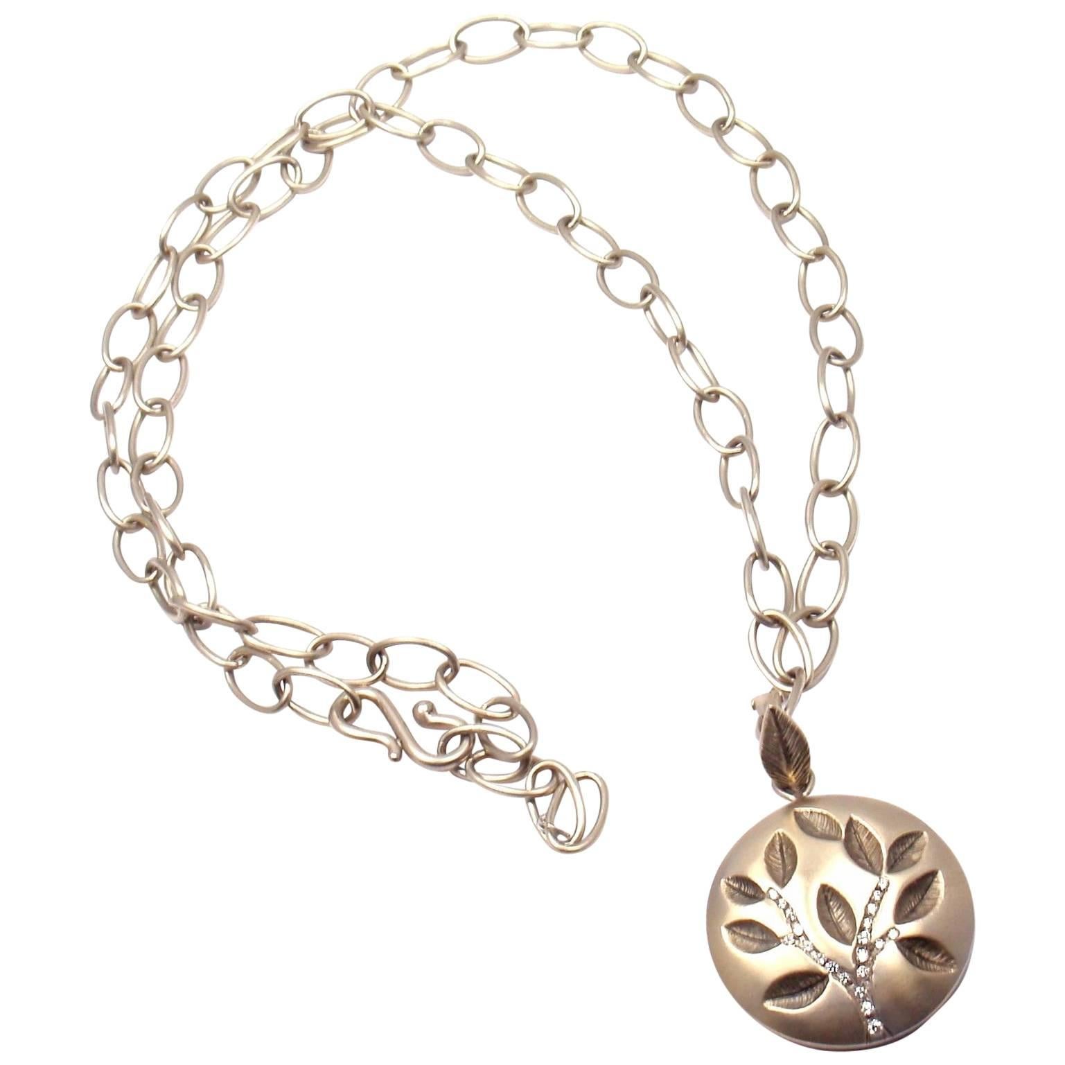 Anthony Nak Diamond Gold Tree Of Life Pendant Link Necklace