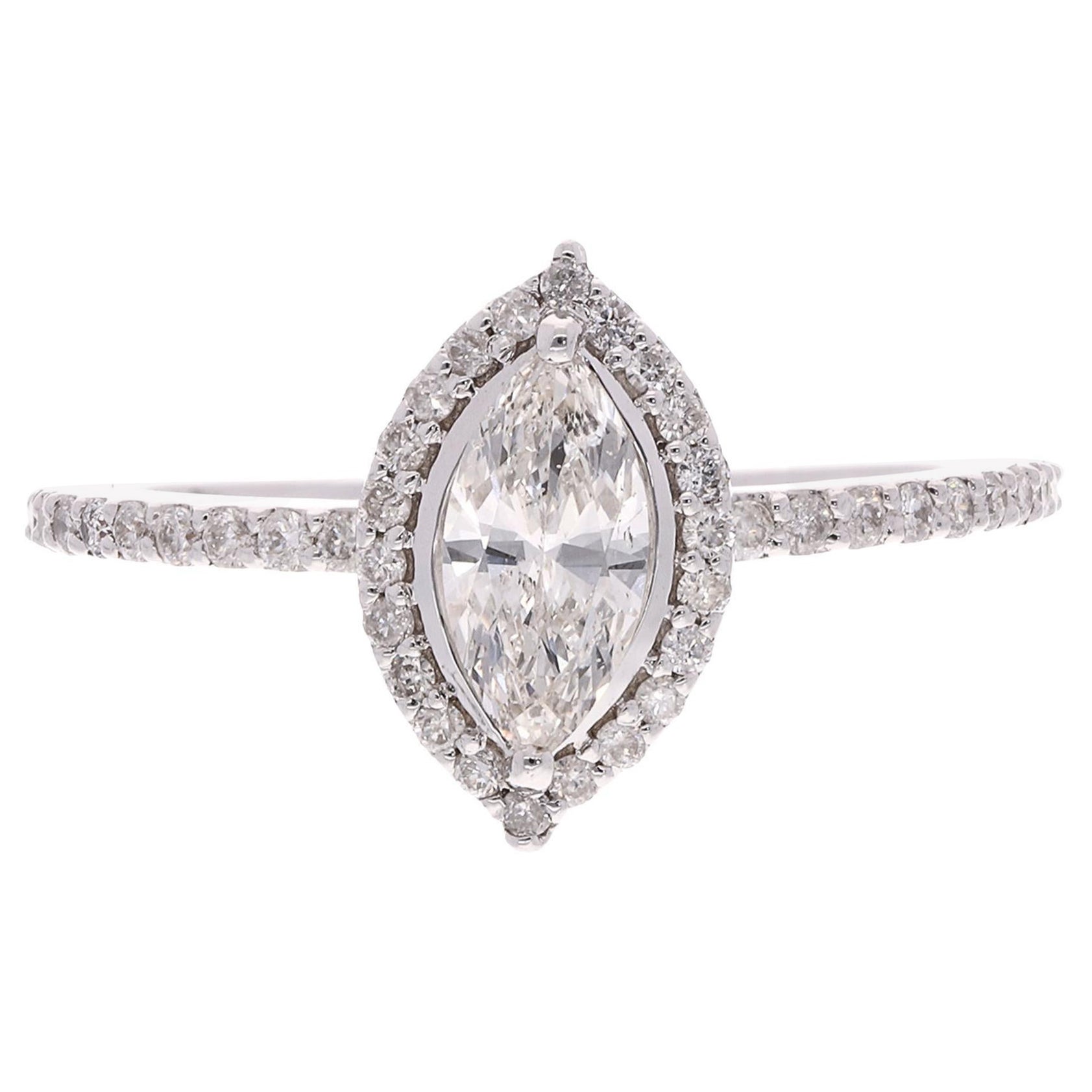 0.86 Carat Solitaire Marquise Cut Diamond Engagement Ring in 18 Karat White Gold