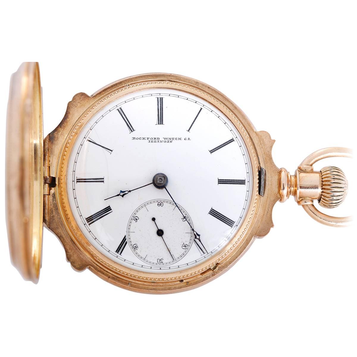 Rockford Yellow Gold Box Hinge Hunter Case Pocket Watch For Sale