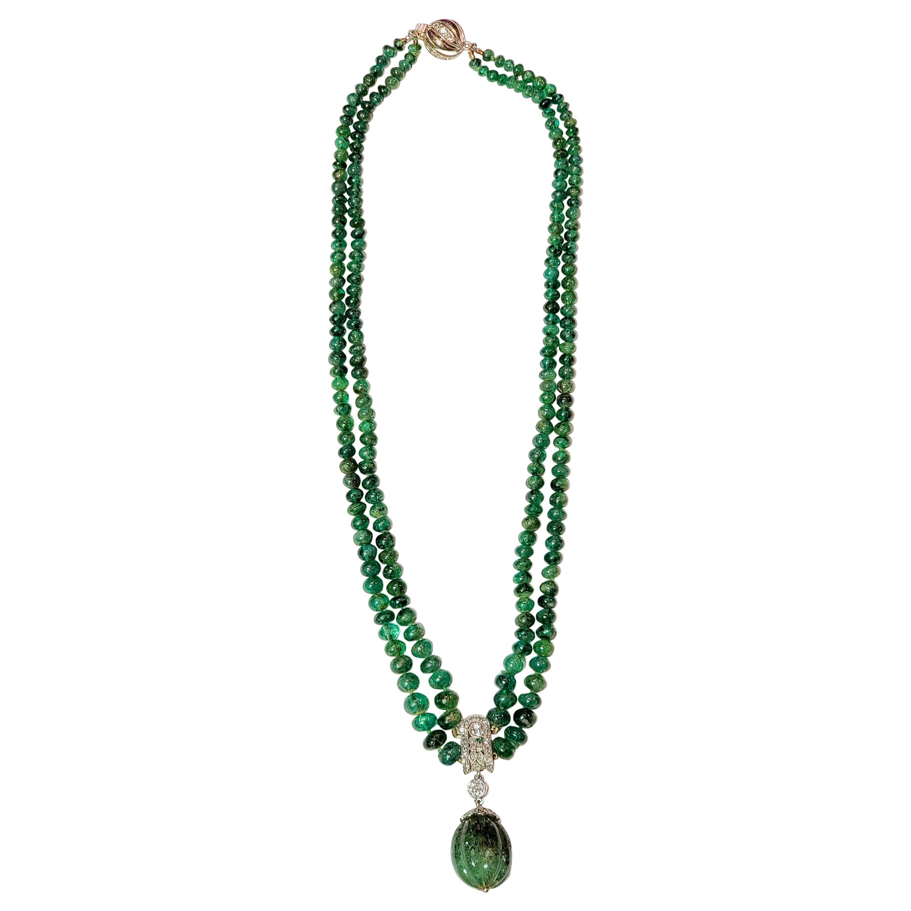 Multi Strand Emerald Bead Necklace For Sale