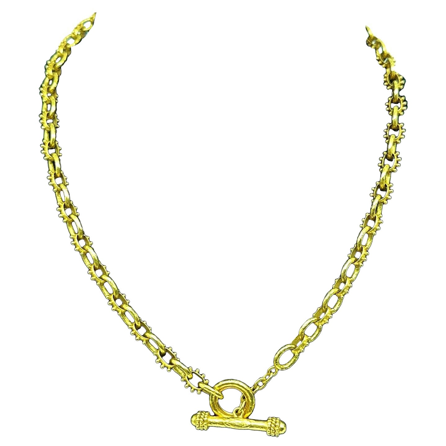 Elizabeth Locke Spiked Link Hammered Gold Toggle Necklace 19k YG For Sale