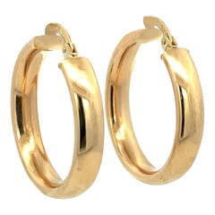 14 Karat Yellow Gold Wide Tube Hoop Earrings 2.3 Grams