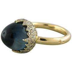 Pomellato Chimera Blue Topaz Diamond Gold Ring