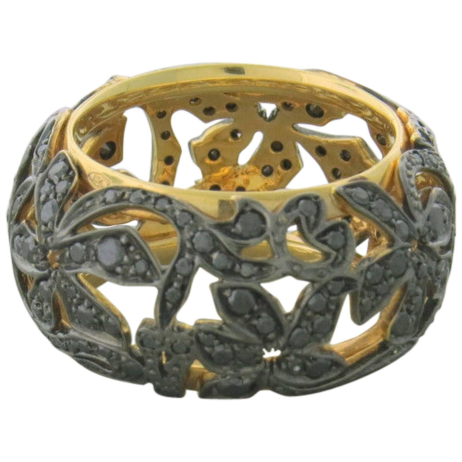 Pomellato Arabesque Black Diamond Gold Wide Band Ring