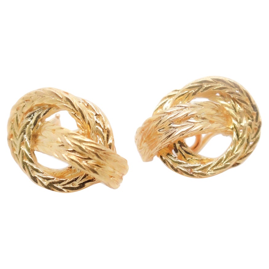 Pair of Signed Hermes 18k Gold Vendôme Earrings For Sale