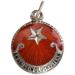 German Silver and Red Enamel Lucky Star Charm