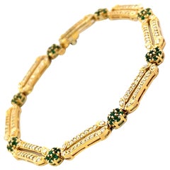 Bracelet à maillons en or jaune 14k, fleur d'émeraude et diamant